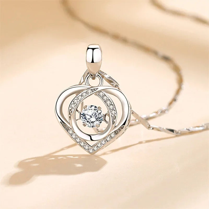 925 Sterling Silver Heart Shaped Necklace Bracelet Set for Women Vintage Korean Crystal Bracelets High Quality Set Party Jewelry BEAUTY ABAYA BOUTIQUE