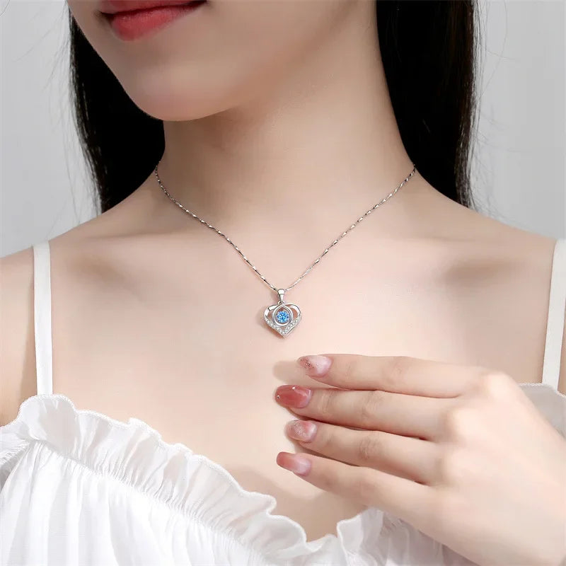 925 Sterling Silver Heart Shaped Necklace Bracelet Set for Women Vintage Korean Crystal Bracelets High Quality Set Party Jewelry BEAUTY ABAYA BOUTIQUE