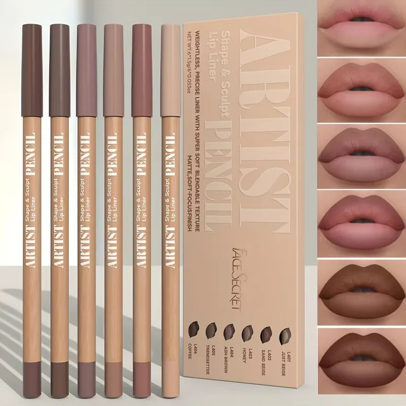 6pcs Velvet Matte Lip Liner Pencils Set Long-Lasting Non-Drying Perfect for Lining Filling Lips Versatile for All Skin Typ BEAUTY ABAYA BOUTIQUE