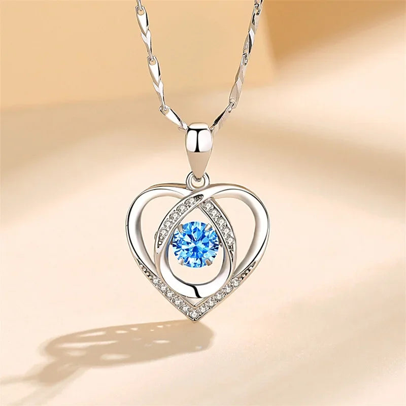 925 Sterling Silver Heart Shaped Necklace Bracelet Set for Women Vintage Korean Crystal Bracelets High Quality Set Party Jewelry BEAUTY ABAYA BOUTIQUE