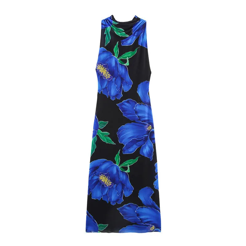 Printed Ruffle Top Skirt Set Women Slim Sling Sleeveless Backless Vest Straight Long Skirts 2025 Summer Elegant Sexy Lady Outfit Chictechhub