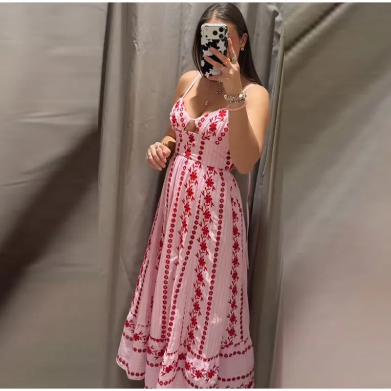 Printed Ruffle Top Skirt Set Women Slim Sling Sleeveless Backless Vest Straight Long Skirts 2025 Summer Elegant Sexy Lady Outfit Chictechhub