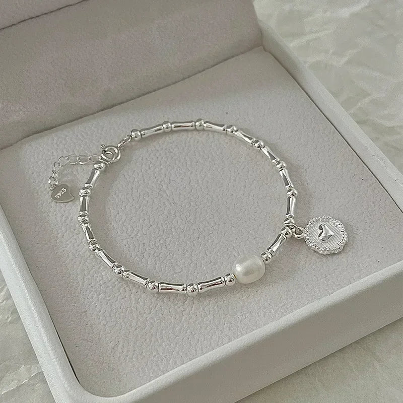 925 Sterling Silver Heart Shaped Necklace Bracelet Set for Women Vintage Korean Crystal Bracelets High Quality Set Party Jewelry BEAUTY ABAYA BOUTIQUE