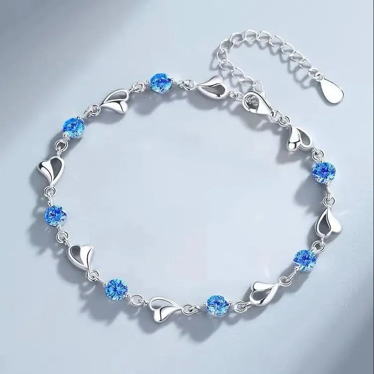 925 Sterling Silver Heart Shaped Necklace Bracelet Set for Women Vintage Korean Crystal Bracelets High Quality Set Party Jewelry BEAUTY ABAYA BOUTIQUE