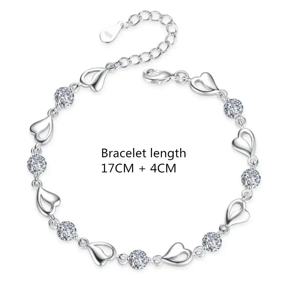 925 Sterling Silver Heart Shaped Necklace Bracelet Set for Women Vintage Korean Crystal Bracelets High Quality Set Party Jewelry BEAUTY ABAYA BOUTIQUE