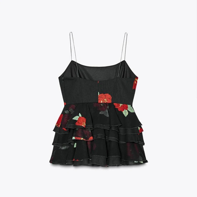 Printed Ruffle Top Skirt Set Women Slim Sling Sleeveless Backless Vest Straight Long Skirts 2025 Summer Elegant Sexy Lady Outfit Chictechhub