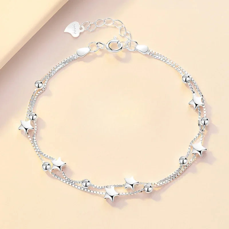 925 Sterling Silver Heart Shaped Necklace Bracelet Set for Women Vintage Korean Crystal Bracelets High Quality Set Party Jewelry BEAUTY ABAYA BOUTIQUE