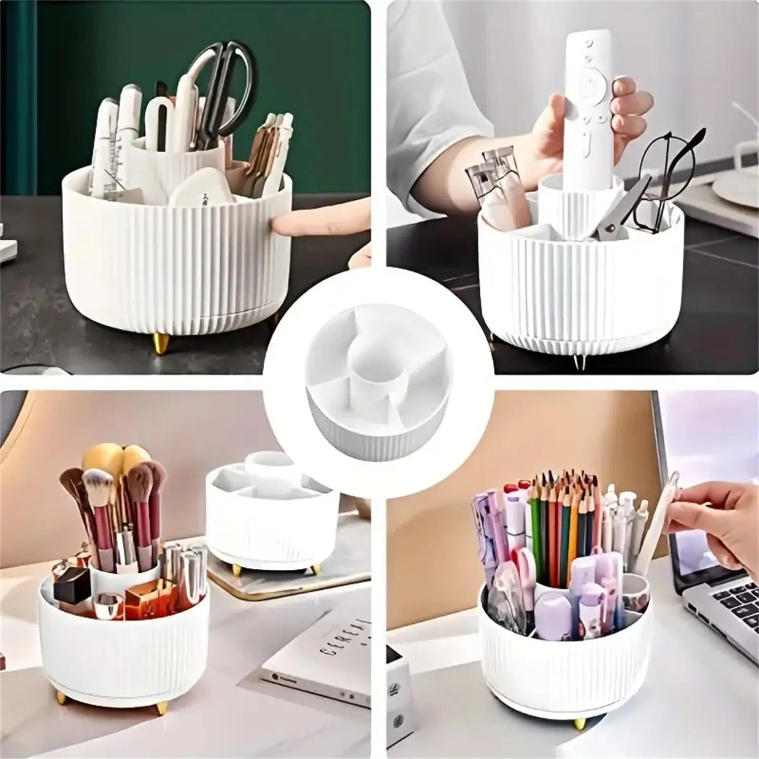 360° Rotating Makeup Organizer - 1pc Plastic Cosmetic Storage with 5 Compartments - Multi-Functional Holder for Brushes BEAUTY ABAYA BOUTIQUE