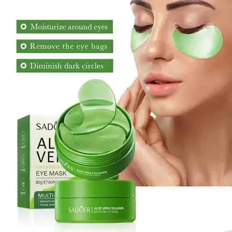 60pcs Aloe Vera Collagen Eye Mask Anti Dark Circles Eyes Bags Moisturizing Anti-Wrinkles Eye Patches Eyes Skin Care Products BEAUTY ABAYA BOUTIQUE