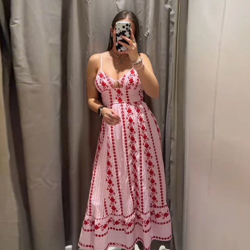 Printed Ruffle Top Skirt Set Women Slim Sling Sleeveless Backless Vest Straight Long Skirts 2025 Summer Elegant Sexy Lady Outfit Chictechhub