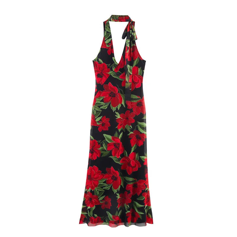 Printed Ruffle Top Skirt Set Women Slim Sling Sleeveless Backless Vest Straight Long Skirts 2025 Summer Elegant Sexy Lady Outfit Chictechhub