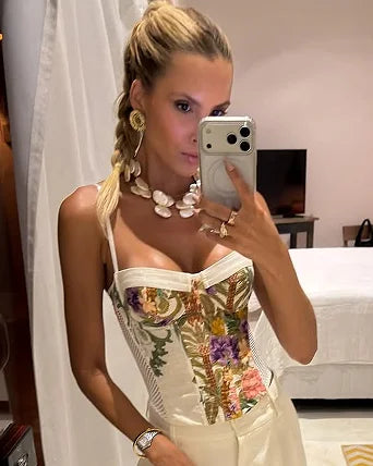 Floral Print Pants 3-piece Set Women Elegant Oversized Blazer Corset Top Sling Top Suit 2026 New Lady Holiday Bohemian Outfit Chictechhub