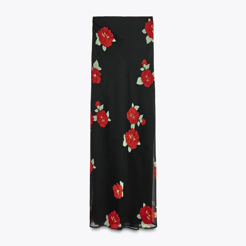 Printed Ruffle Top Skirt Set Women Slim Sling Sleeveless Backless Vest Straight Long Skirts 2025 Summer Elegant Sexy Lady Outfit Chictechhub