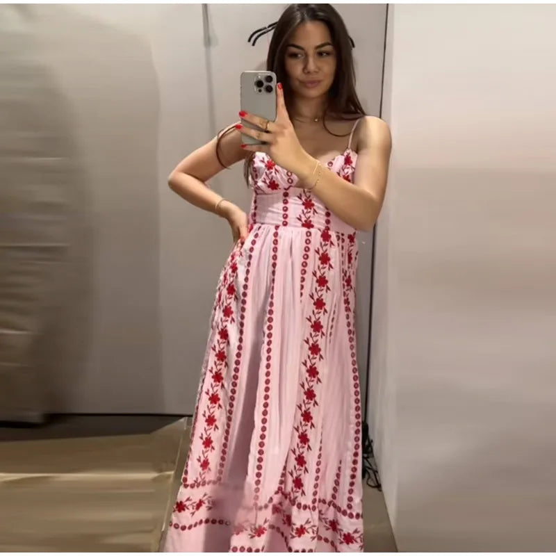 Printed Ruffle Top Skirt Set Women Slim Sling Sleeveless Backless Vest Straight Long Skirts 2025 Summer Elegant Sexy Lady Outfit Chictechhub