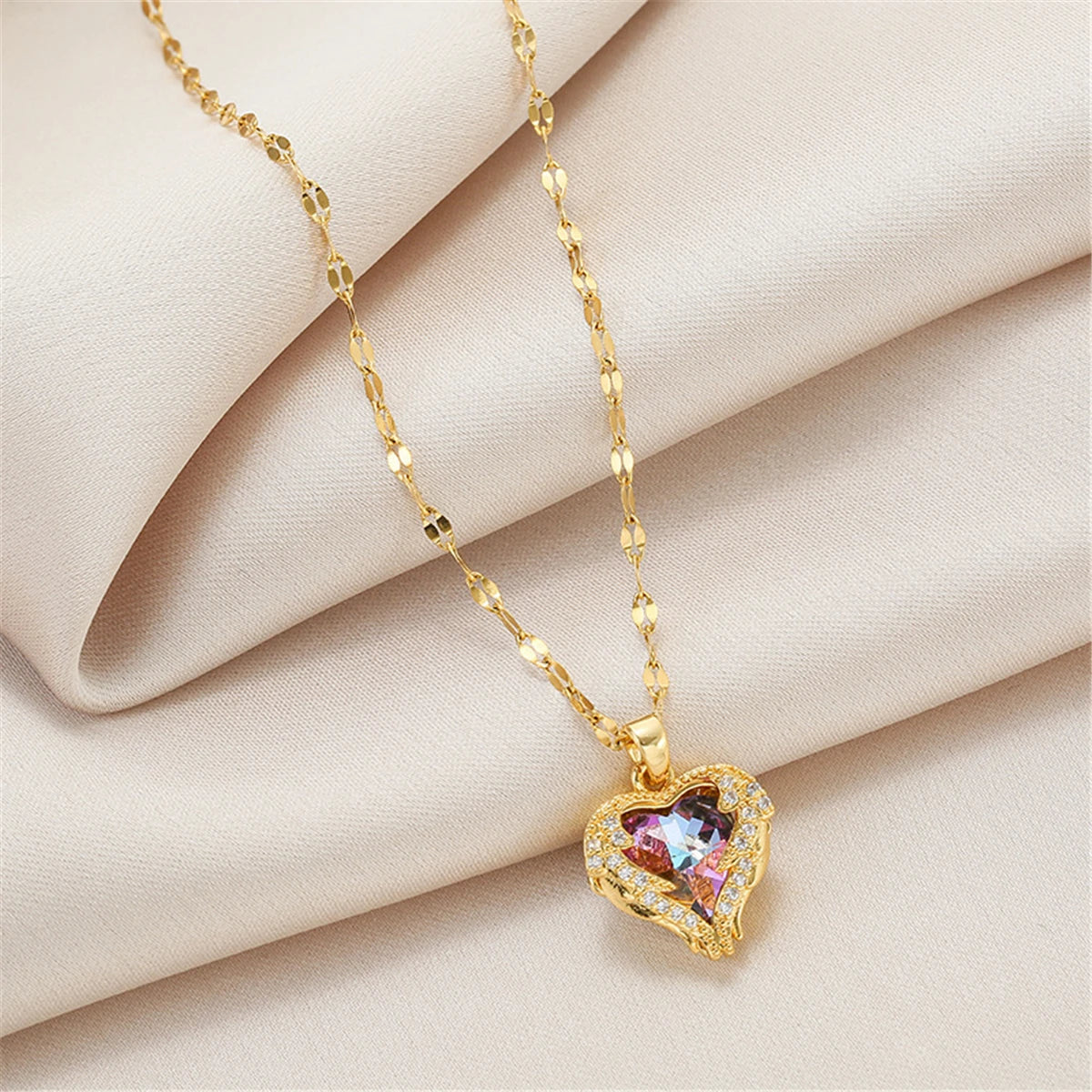 Colliers Cœur de l'Océan en Cristal Coloré Super Luxe pour Femmes Bijoux en Acier Inoxydable Tendance Coréenne Accessoires de Mariage Féminins