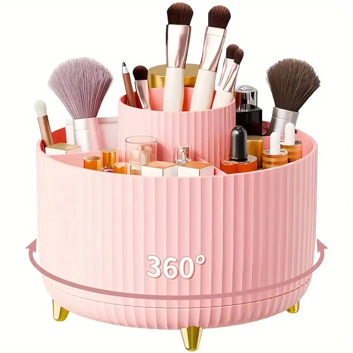 360° Rotating Makeup Organizer - 1pc Plastic Cosmetic Storage with 5 Compartments - Multi-Functional Holder for Brushes BEAUTY ABAYA BOUTIQUE