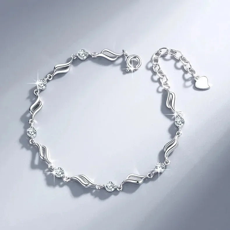 925 Sterling Silver Heart Shaped Necklace Bracelet Set for Women Vintage Korean Crystal Bracelets High Quality Set Party Jewelry BEAUTY ABAYA BOUTIQUE
