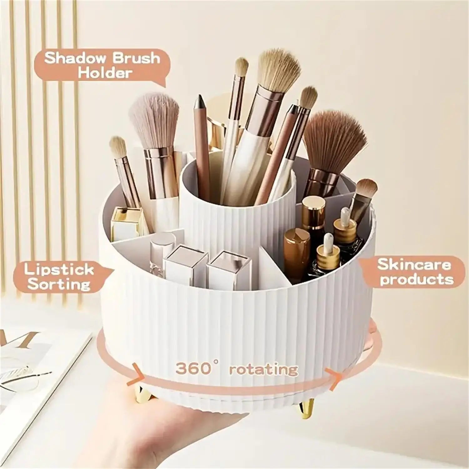360° Rotating Makeup Organizer - 1pc Plastic Cosmetic Storage with 5 Compartments - Multi-Functional Holder for Brushes BEAUTY ABAYA BOUTIQUE